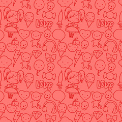 Seamless kawaii child pattern with cute doodles.