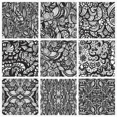 Hand-drawn seamless patterns may be used as background.
