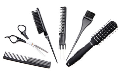 Professional hairdresser tools isolated on white