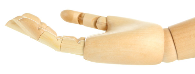 Wooden hand isolated on white