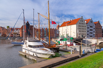 Harbor at Motlawa river in old town of Gdansk, Poland