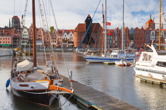 Harbor at Motlawa river in old town of Gdansk, Poland