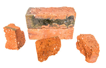 Red bricks over white background