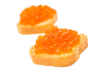 Naklejka na ściany i meble toast with red caviar isolated