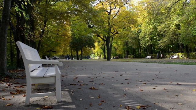 Autumn view of Lazienki Krolewskie Park in Warsaw, Poland