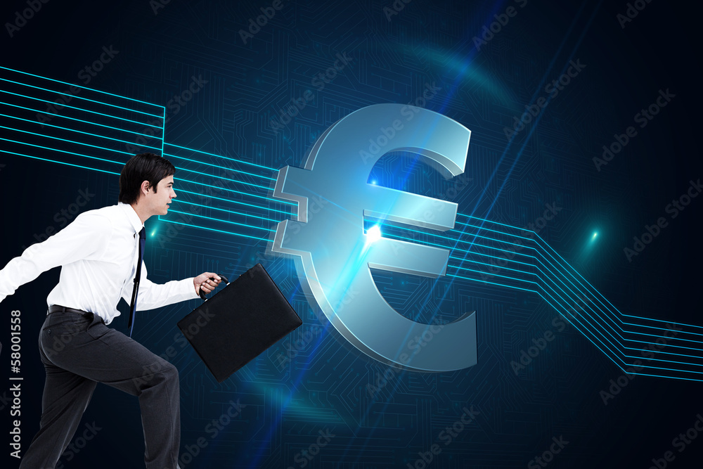 Poster Composite image of side view of walking tradesman with jacket an