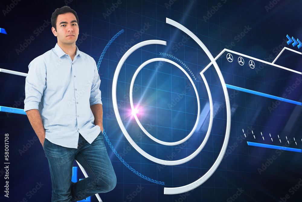 Poster Composite image of unsmiling casual man standing