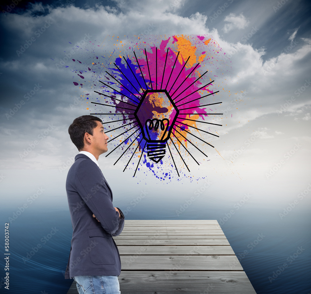Poster composite image of unsmiling casual businessman with arms crosse