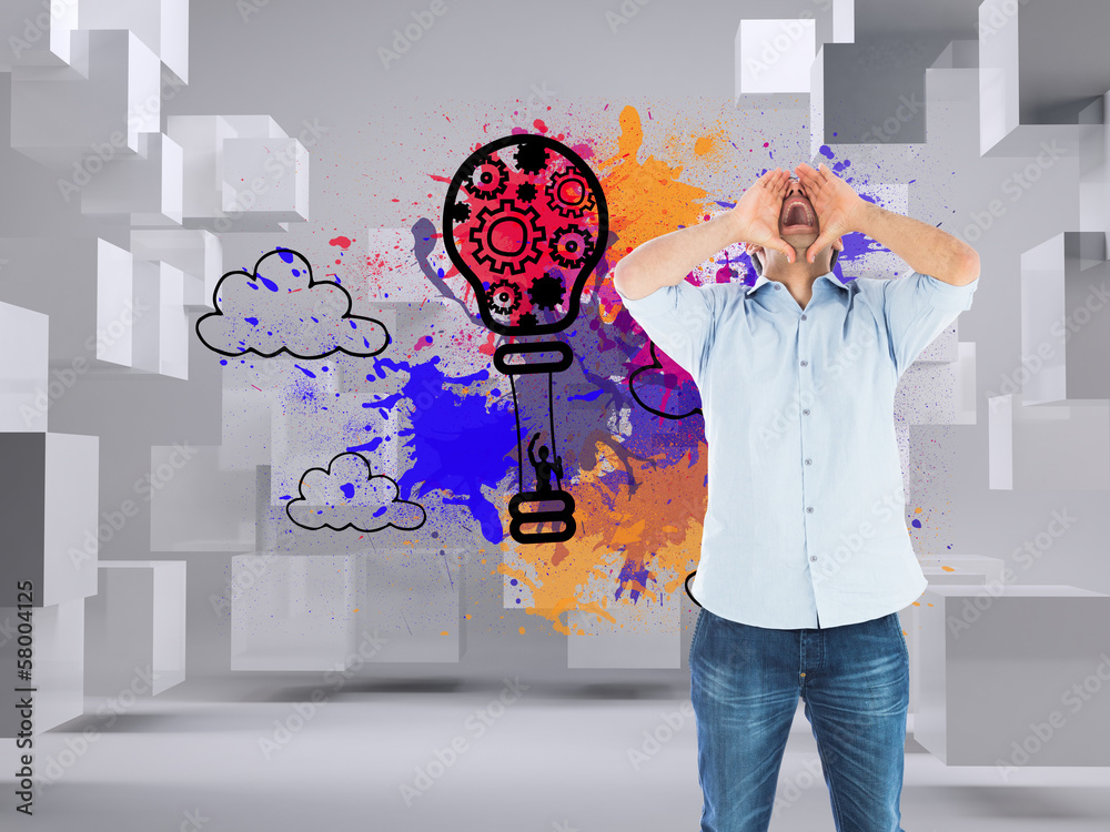 Poster composite image of shouting casual man standing