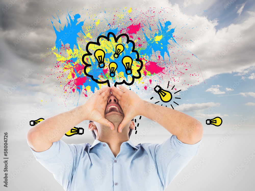 Poster composite image of shouting casual man standing