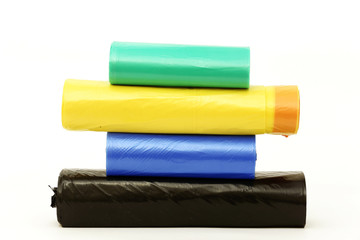 Garbage bags roll in a pile