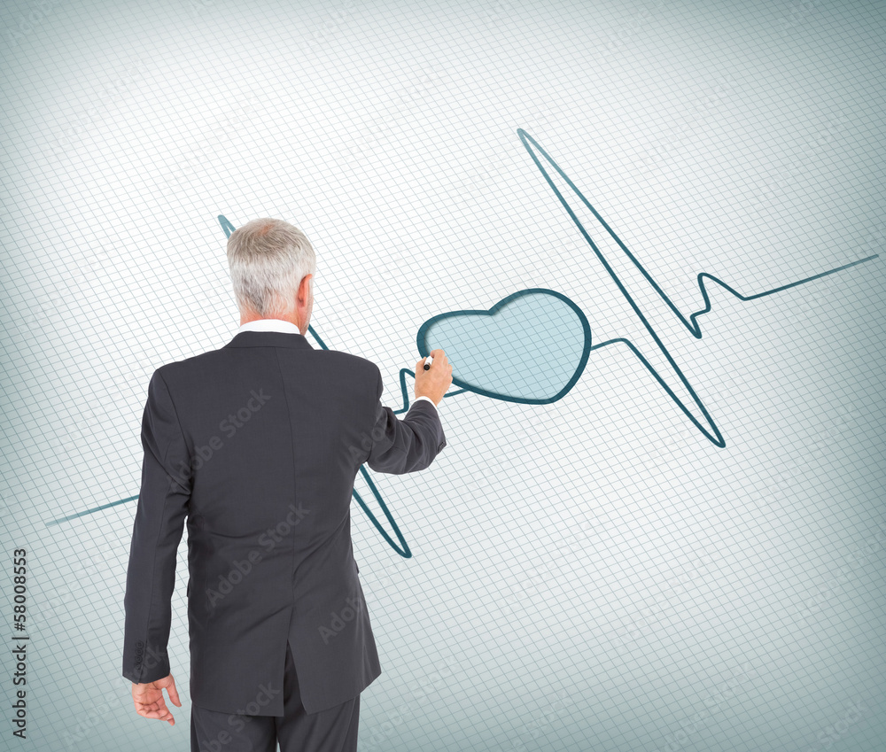 Poster composite image of rear view of businessman standing and writing