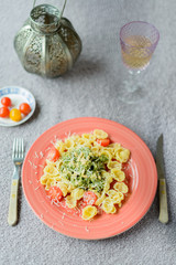 Pasta plate with green
