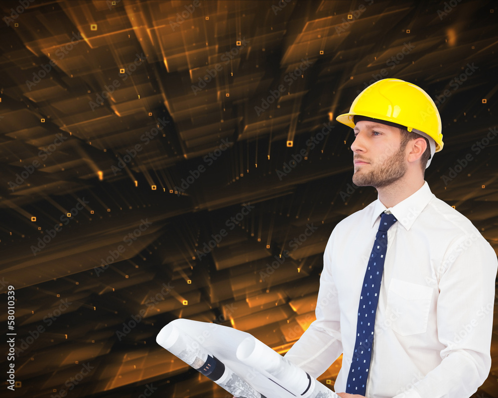 Poster composite image of thoughtful young architect posing