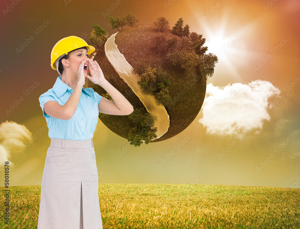 Poster Composite image of attractive architect shouting
