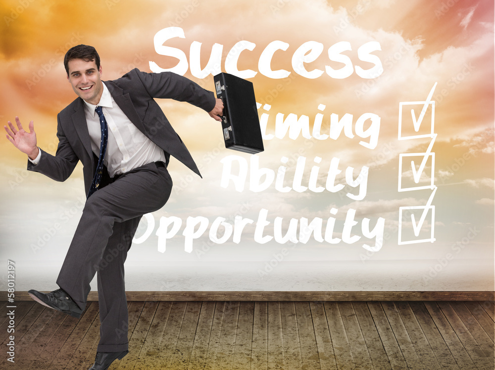 Poster composite image of smiling businessman in a hury