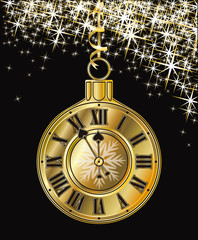 Golden Christmas clock, vector illustration