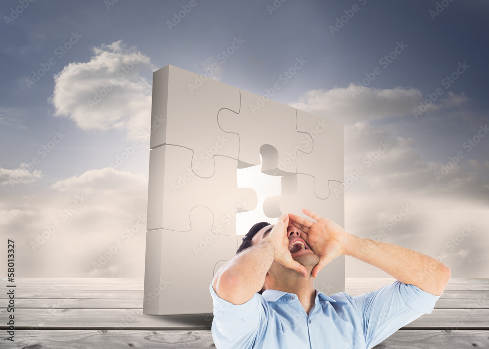 Poster composite image of shouting casual man standing