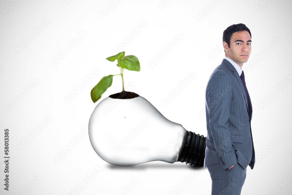 Poster composite image of unsmiling businessman standing