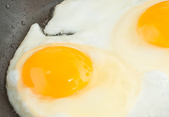 Fried eggs on frying pan