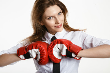 Sexy brunette woman is ready to fight