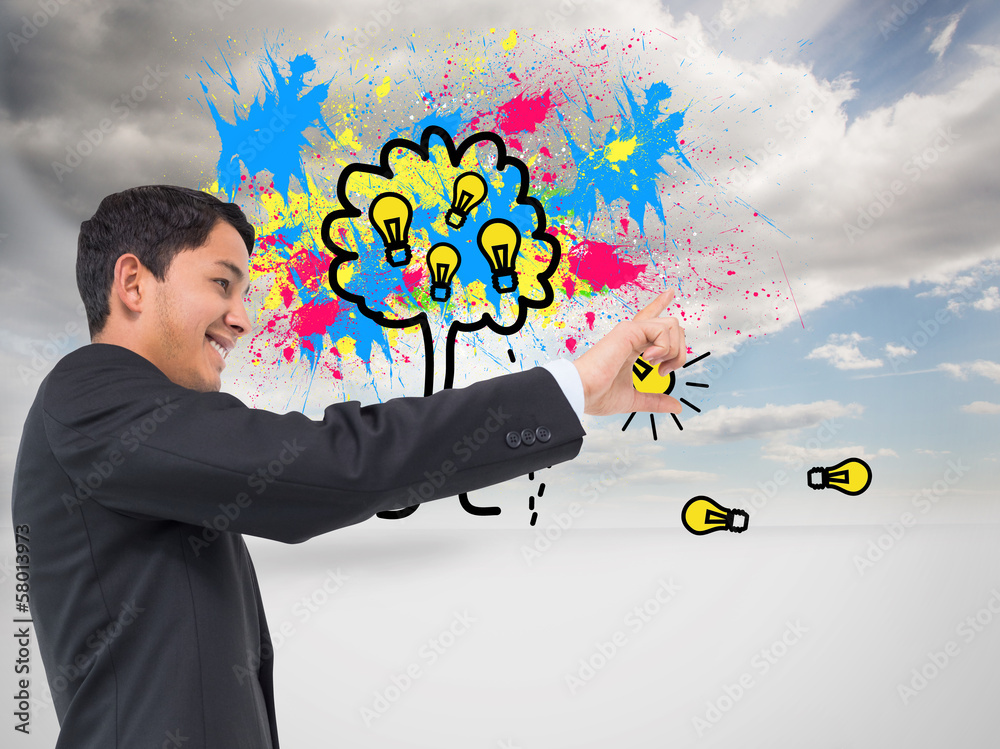 Poster composite image of smiling asian businessman pointing