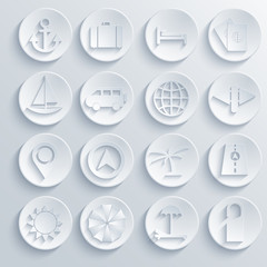 Vector travel icons set on blue background. Eps10