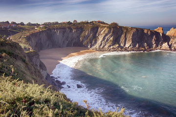 coastal landscape with blue sea and beautiful cliffs
