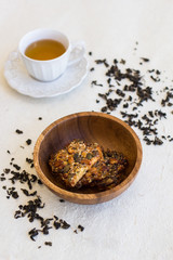 Cup of tea and walnut cookies