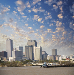 New Orleans, Louisiana. Mississippi river and beautiful city sky