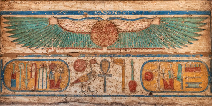 Madinet Habu temple hieroglyphs in Luxor