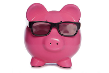 Piggy bank wearing 3D glasses