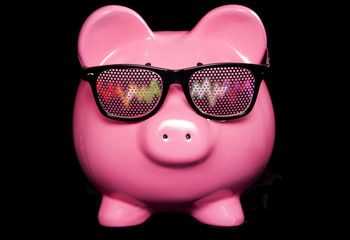 Piggy bank wearing raving glasses