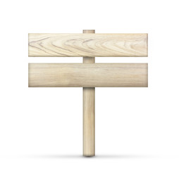 Wooden sign isolated on white background.