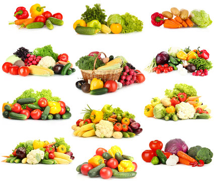 Fototapeta Collage of vegetables isolated on white
