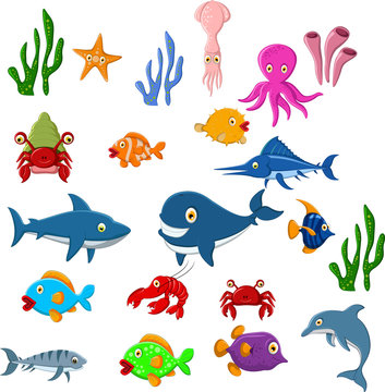 Funny Sea life cartoon set