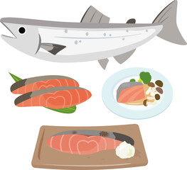Obraz premium 鮭と鮭を使った料理