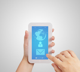 hand use Touch screen mobile phone with email icon as concept