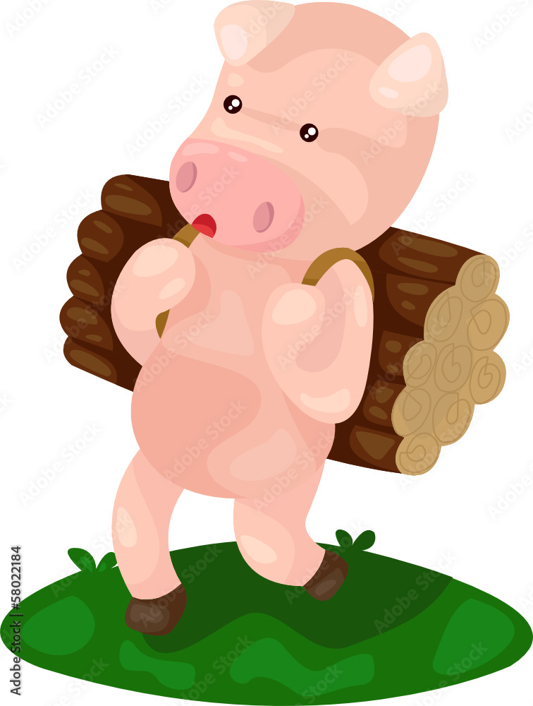 Sticker cartoon pig carry firewood