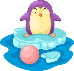 cartoon penguin on snow ice