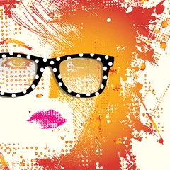 Crédence de cuisine en verre imprimé Visage de femme Femmes en lunettes de soleil