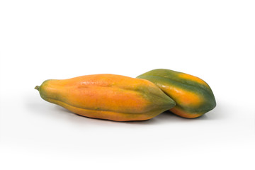 Two papayas on white background