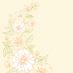 Colored sakura flowers over sepia.