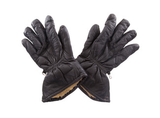 Very old black leather gloves