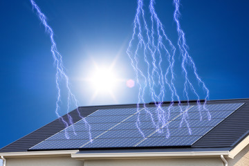 発電中の太陽光発電と青空