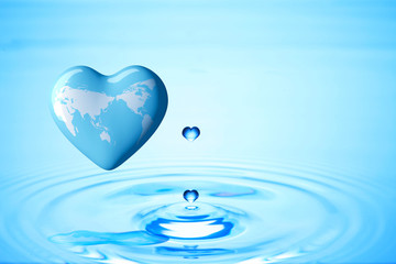 ハートの世界地図と水
