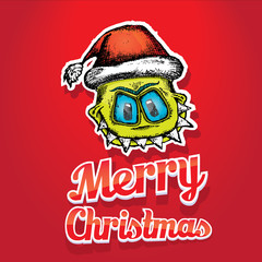 doodle style monster. merry christmas creative card