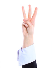 Woman hand isolated on white background