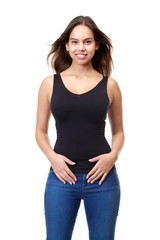 Fototapeta premium Cute young woman in casual clothes smiling