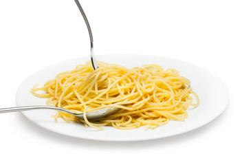 Italian spagetti cooked in a white plate